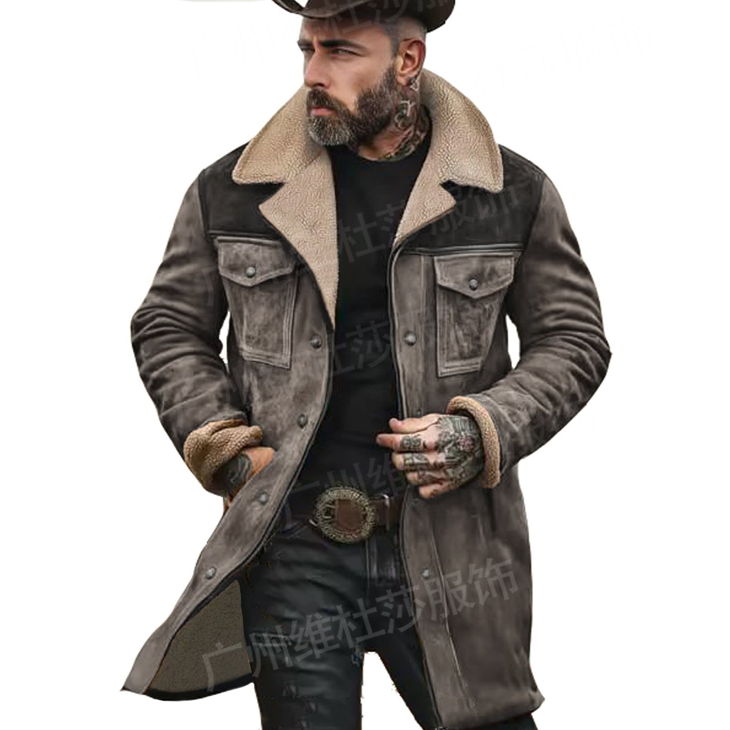 Autumn and Winter Mens Suede Color Matching Jacket Multi-pocket Zipper Coat for Men