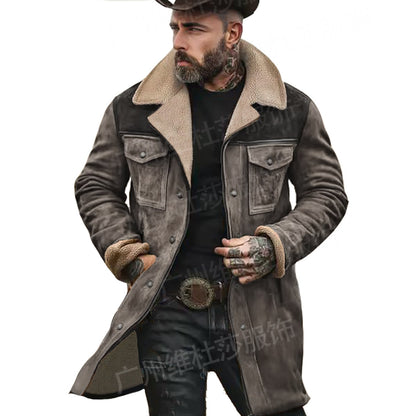 Autumn and Winter Mens Suede Color Matching Jacket Multi-pocket Zipper Coat for Men