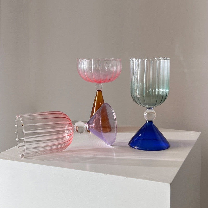 Taças de Coquetel Estilo Onda com Efeito Duas Cores Criativas Verde Azul Âmbar Roxo para Martini Mojito Champagne Margarita