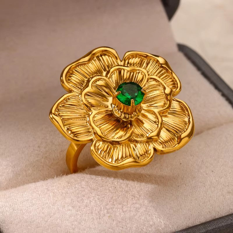 Anéis de Luxo em Aço Inoxidável Banhado a Ouro Pedra Colorida Zircônia Cristal Coração Anel Feminino Casamento Joias Boho Presente de Natal