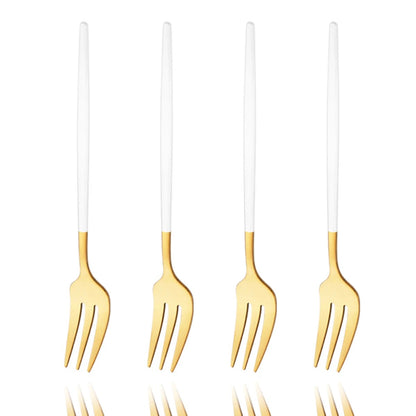 4Pcs Gold Fruit Cake Dinnerware Set Mirror Stainless Steel Tea Fork Set Snack Dessert Fork Small Salad Cutlery Kitchen Utensils
