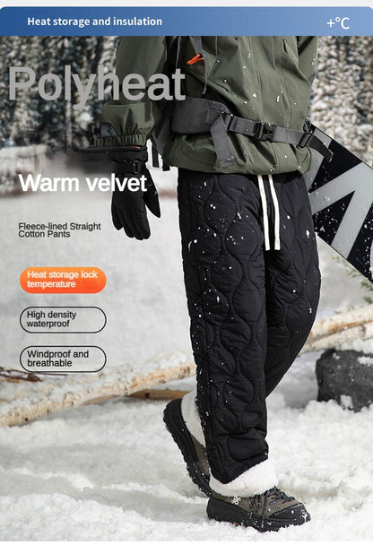 Calça de Inverno Masculina Impermeável de Esqui, Quente, em Lã Grossa e Reta, de Algodão, Calça Feminina Casual Acolchoada à Prova de Frio