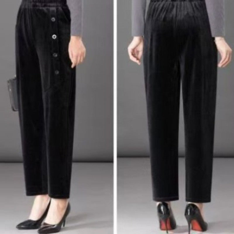 Casual Winter Thin & Thick Fleece Harem Pants Office Lady Solid Elegant Trousers Slim Women's Pants Retro Vintage Casual Pants