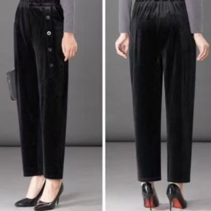 Casual Winter Thin & Thick Fleece Harem Pants Office Lady Solid Elegant Trousers Slim Women's Pants Retro Vintage Casual Pants