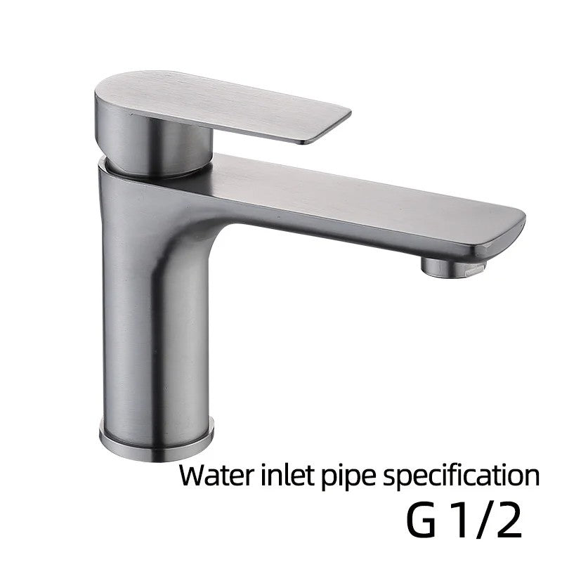 Brushed/Gray Bathroom Sink Faucet Hot and Cold Mixer Faucet Countertop Mount 304 Stainless Steel Single Handle
