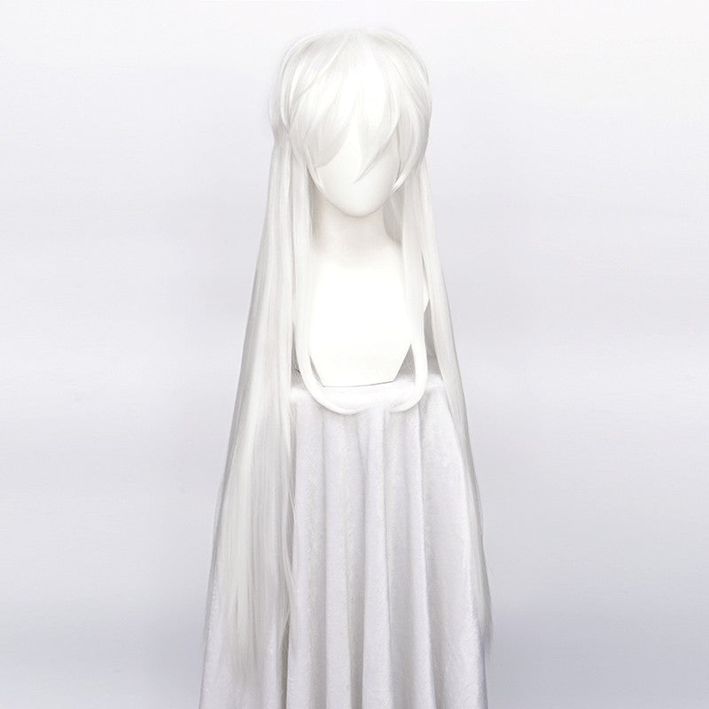Sesshoumaru Cosplay Wigs 100cm Long White Styled Heat Resistant Synthetic Cosplay Costume Wig Hair + A Free Wig Cap
