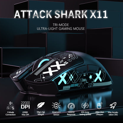 ATTACK SHARK X11 Wireless Gaming Mouse with Charging Dock PixArt PAW3311 Gaming Sensor, BT/2.4G Wireless/Wired