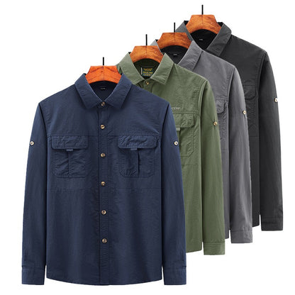 Spring Cargo Shirt For Men Long Sleeve Social Dress Shirt Top Casual Formal Shirt Blouses Oversized Tactical Shirt Man Clothes