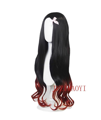 Nezuko Cosplay Wig Cosplay Curly Black Orange Gradient Wig Cosplay Heat Resistant Synthetic Wigs
