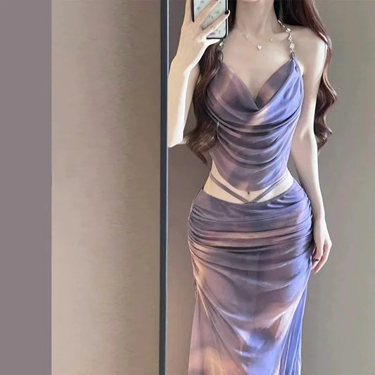 2024 New Three-Piece Bikini Set Beach Vacation Hot Spring Trip Slimming Long Skirt Separate Swimsuit Meat Concealing Photography