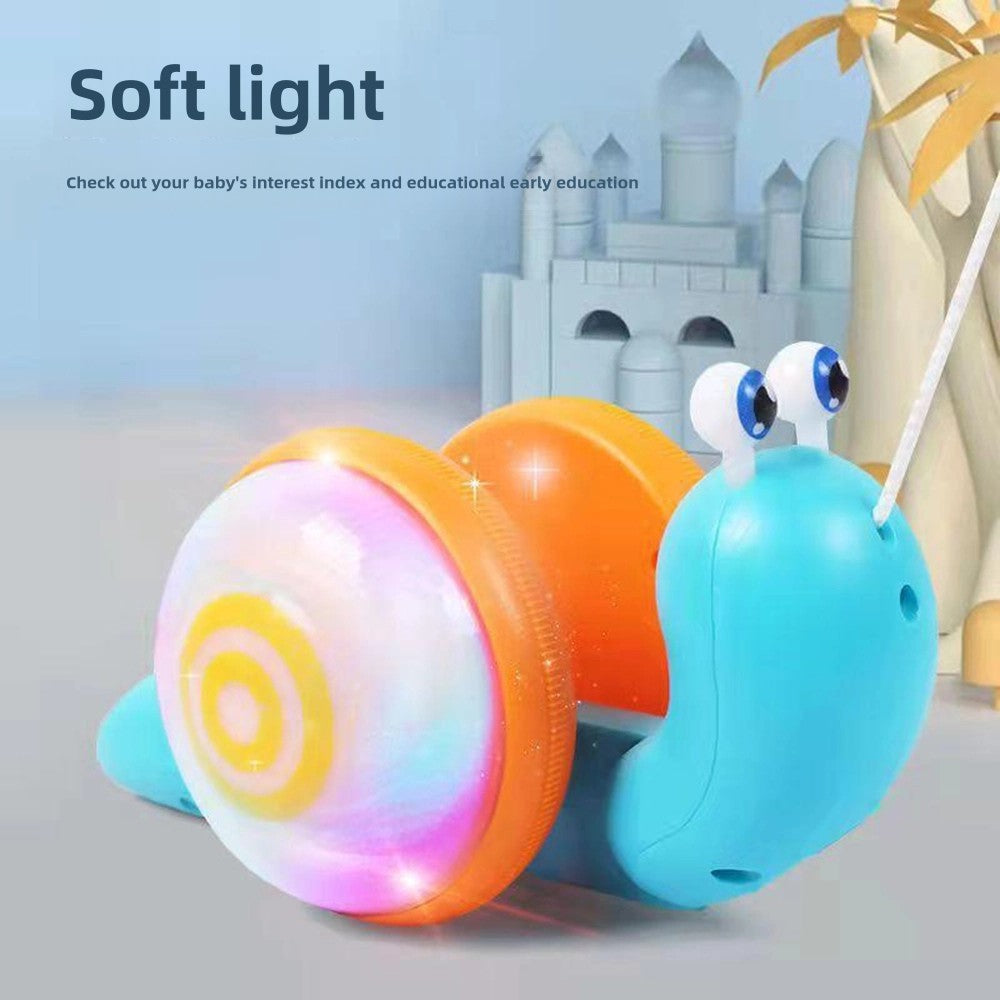 Children's Pull-Along Snail Toy, Baby Learning to Walk and Crawl Toy, Pull String Leash with Lights and Music