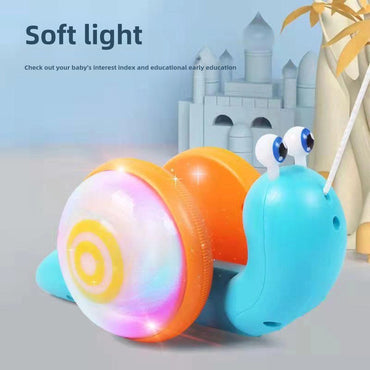 Children's Pull-Along Snail Toy, Baby Learning to Walk and Crawl Toy, Pull String Leash with Lights and Music