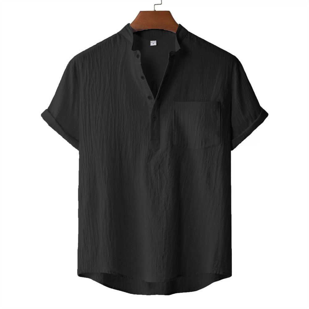 Men's Summer Cotton Linen T-shirt Beach Style Short SLeeve Henley Neck Vacation Hawaii Casual Lightweight Breathable Cozy Tops