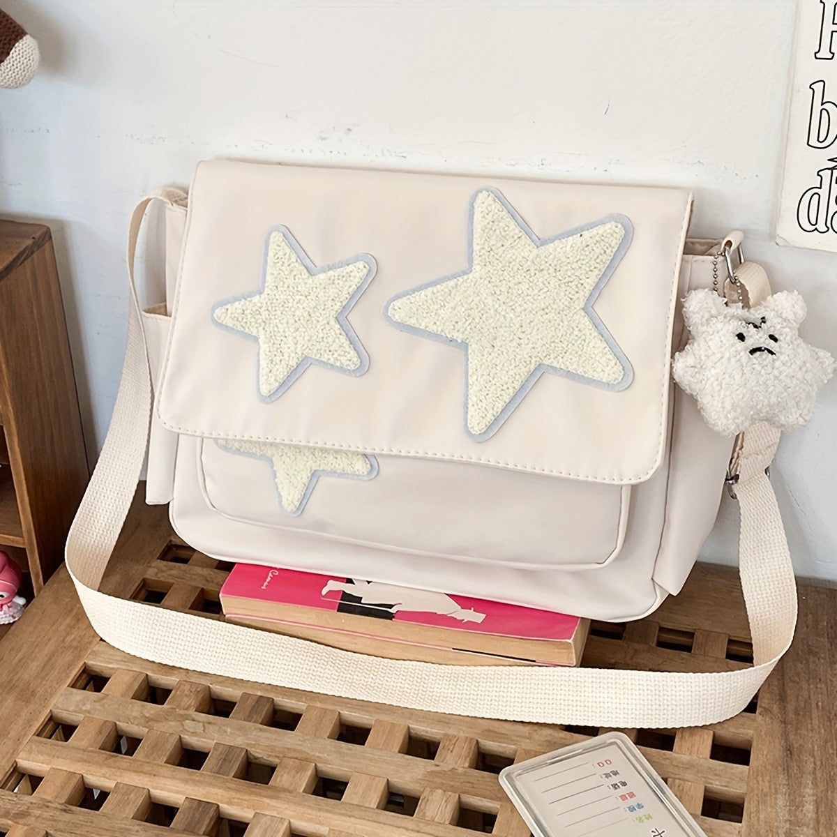 Cute Academic Star Print Shoulder Bag, Large Capacity Tote for Students, Casual Commuter Crossbody Purse, 1-Pack