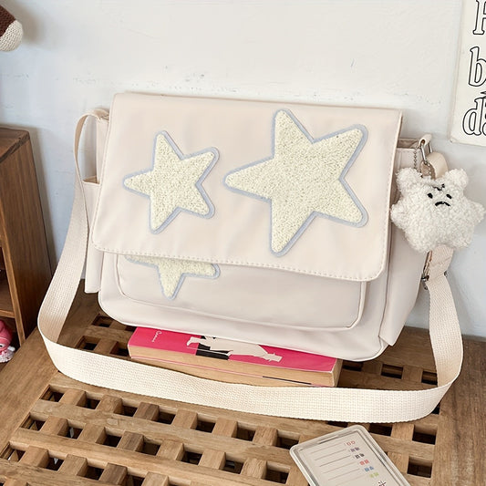 Cute Academic Star Print Shoulder Bag, Large Capacity Tote for Students, Casual Commuter Crossbody Purse, 1-Pack