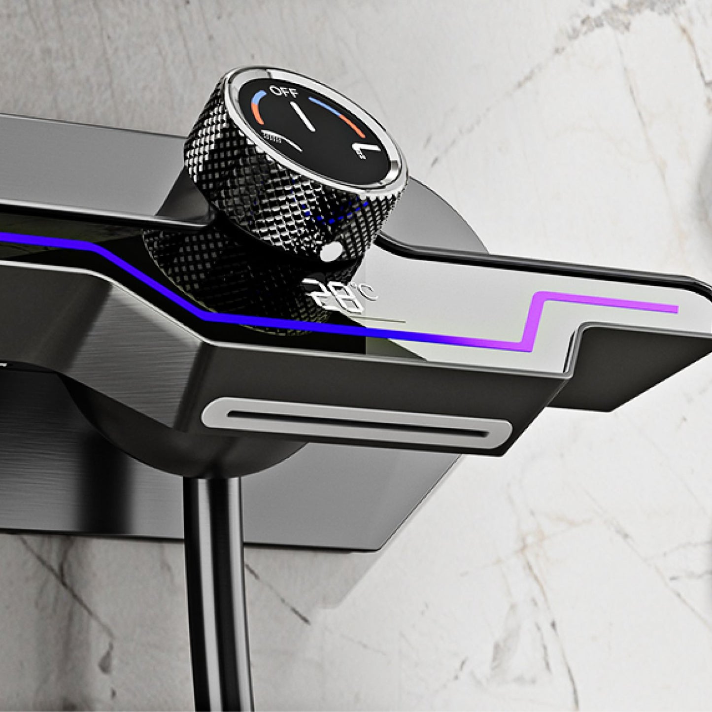 Luxury black brass wall mounted thermostatic bathroom faucet with LED digital display design, embedded hot and cold bathtub Tap