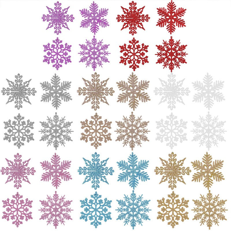 12PCS Pink Glitter Plastic Snowflake Decorations 10cm Christmas Tree Hollow Snowflake Pendants New Year Party Festival Supplies