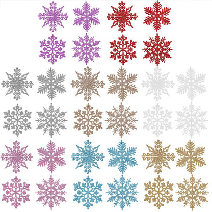 12PCS Pink Glitter Plastic Snowflake Decorations 10cm Christmas Tree Hollow Snowflake Pendants New Year Party Festival Supplies