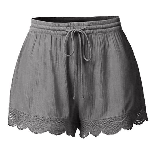Ladies’ Casual And Versatile Solid Color Patchwork Lace Drawstring Shorts Basics Comfortable High Quality Plus Size Summer Pants