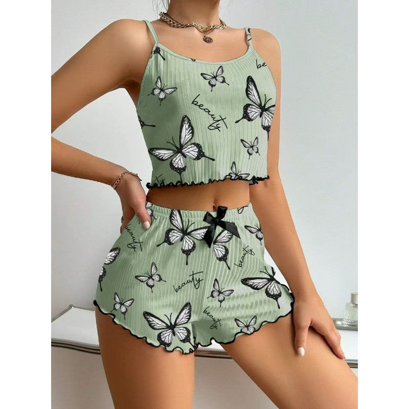 Casual Printed Pajamas For Women Two Pieces Sleepwear Women's Pajama Shorts Loungewear Sets Nightwear Female Home Suit Clothes