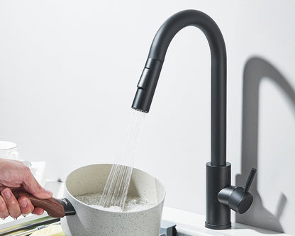 Torneira Misturadora de Cozinha Monocomando Quente e Frio com Bico Extensível e Duas Funções, Montada na Bancada