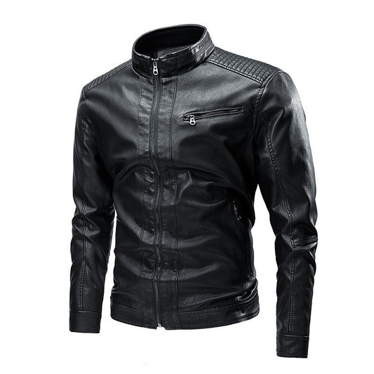 2025 Man Leather Jacket Autumn Winter Stand Collar Long Sleeve Pocket Men Coat Motorcycle Punk Street Trend Male Outerwear