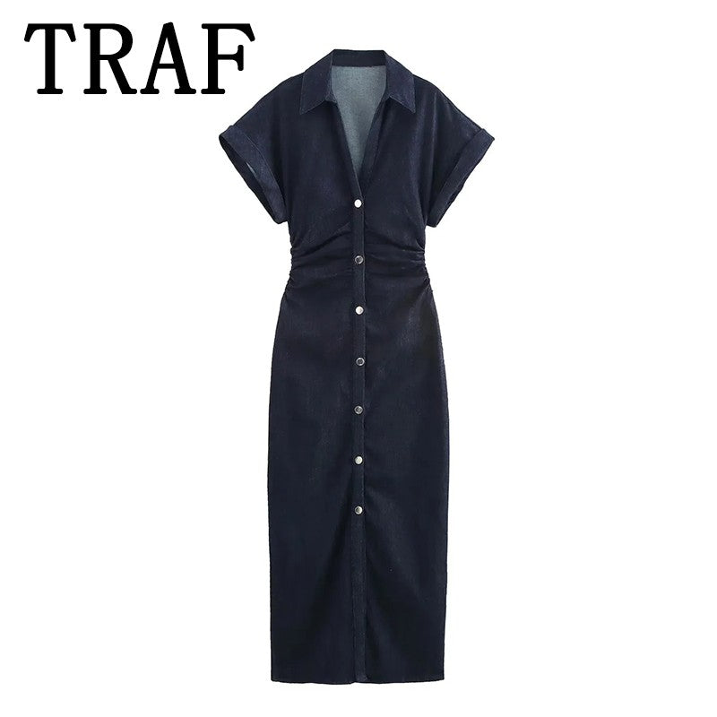 TRAF Denim Dress Women's Spring Summer Casual Long Dresses For Women 2025 New Fa