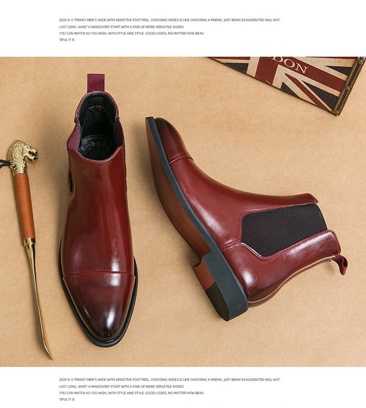 Botas masculinas Chelsea com sola vermelha, tornozelo, bico redondo para negócios, estilo Aura, sapatos masculinos tamanho 38-46, botas masculinas