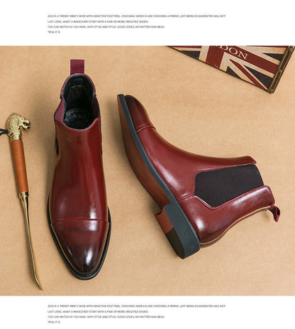 Botas masculinas Chelsea com sola vermelha, tornozelo, bico redondo para negócios, estilo Aura, sapatos masculinos tamanho 38-46, botas masculinas