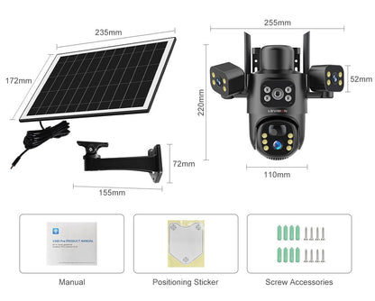 LS VISION 4G / WiFi Solar Camera 3Lenses Outdoor 15MP 4K Low Power Battery IP Camera PIR Night Vision V380 Pro CCTV Security