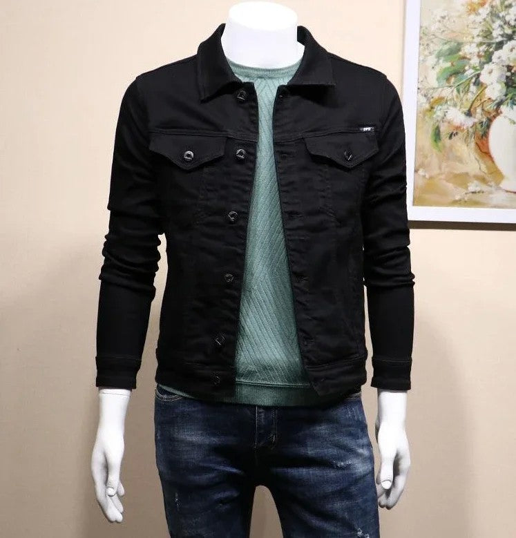 Male Jean Coats Button Autumn Men's Denim Jacket Slim Fit Black Cheap Price Stylish Winter 2024 High Quality Original Outerwear