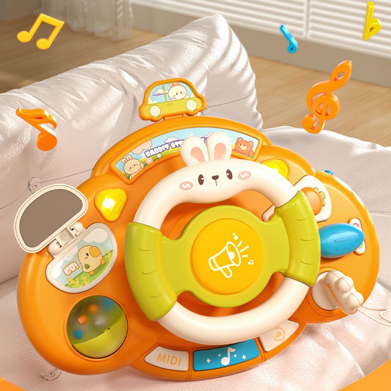 Brinquedo de volante para bebê, educação infantil, brinquedos de direção simulados, luz e música, educativos para bebês, reboque de berço, brinquedos suspensos