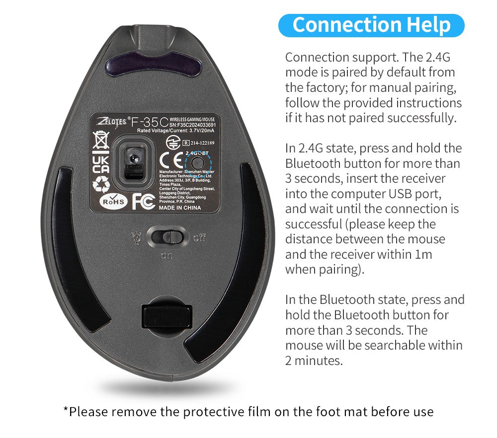 Lefon 2.4G Ergonomic Mouse Wireless Vertical Mouse Rechargeable Gaming Mice for PC Laptop MacOS Office F35C/F35B/F35 MODEL