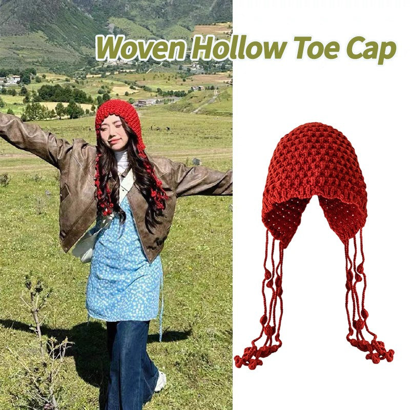 Autumn Winter Women's Hat Hand-knitted Woolen Tassel Cap Beanie Fashion Ear-protecting Cap Outdoor Warmth Headscarf Hat