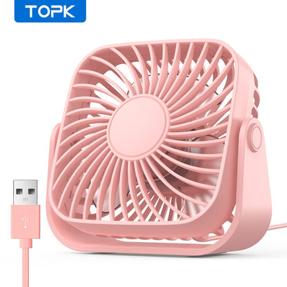 TOPK 4Inch USB Mini Portable Fan for Camping,3 Speeds Quiet Desk Table Personal Fan,360°Adjustment Standing Fans for Room Home