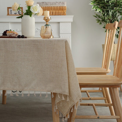 French Round Tablecloth Household Circular Table Cover Linen Cotton Tablecloth with Tassels Home Party Wedding Kitchen Decor
