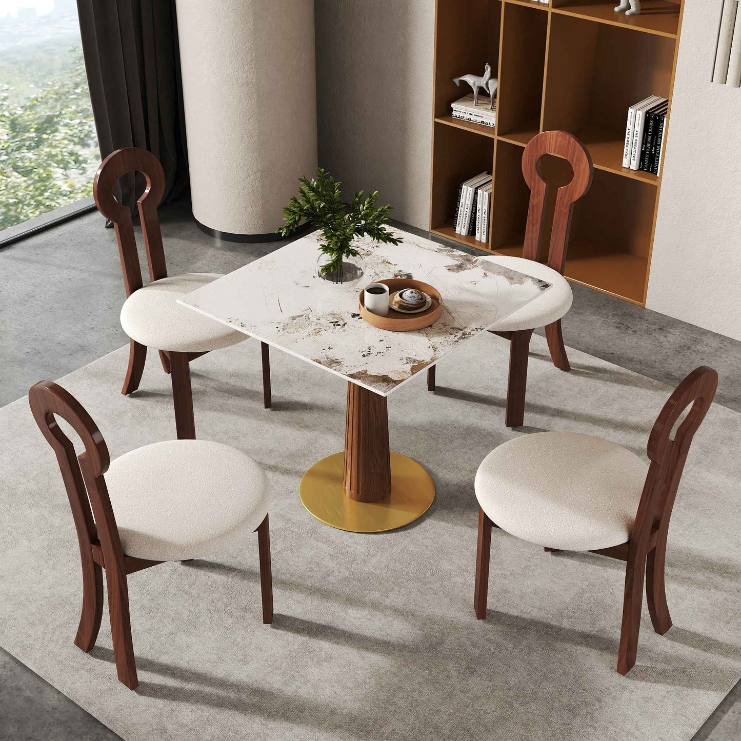 Voxhome Drop Shipping Sintered Stone Round Restaurant Dining 2 4 Seater Bistro Coffee Shop Table Set Breakfast Table and Chairs
