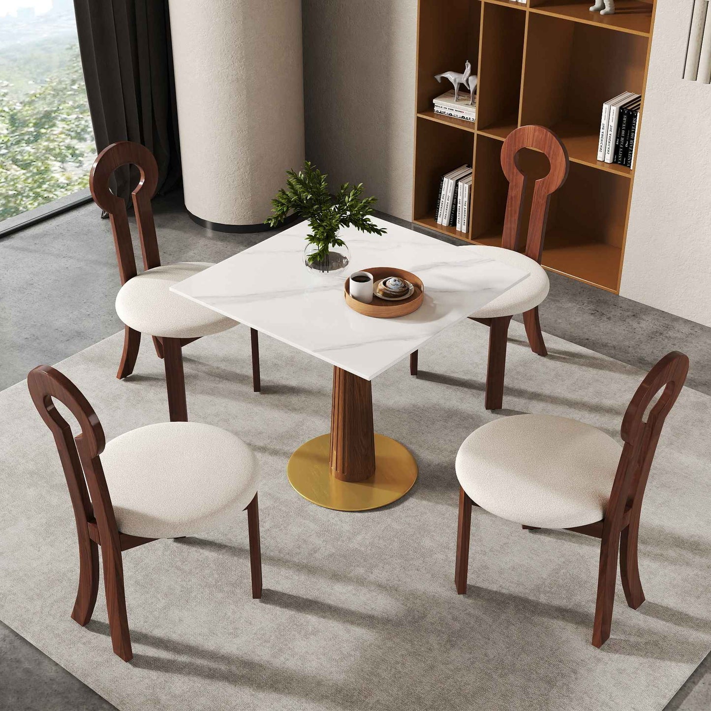 Voxhome Drop Shipping Sintered Stone Round Restaurant Dining 2 4 Seater Bistro Coffee Shop Table Set Breakfast Table and Chairs