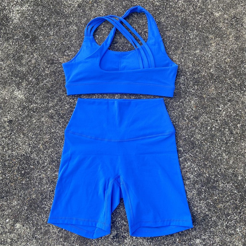 Yoga Fitness Suit Shorts Set Gym Sports Set Women Clothes 2 Piece Sports Bra Top High Waist Short Legging Running Tracksuit