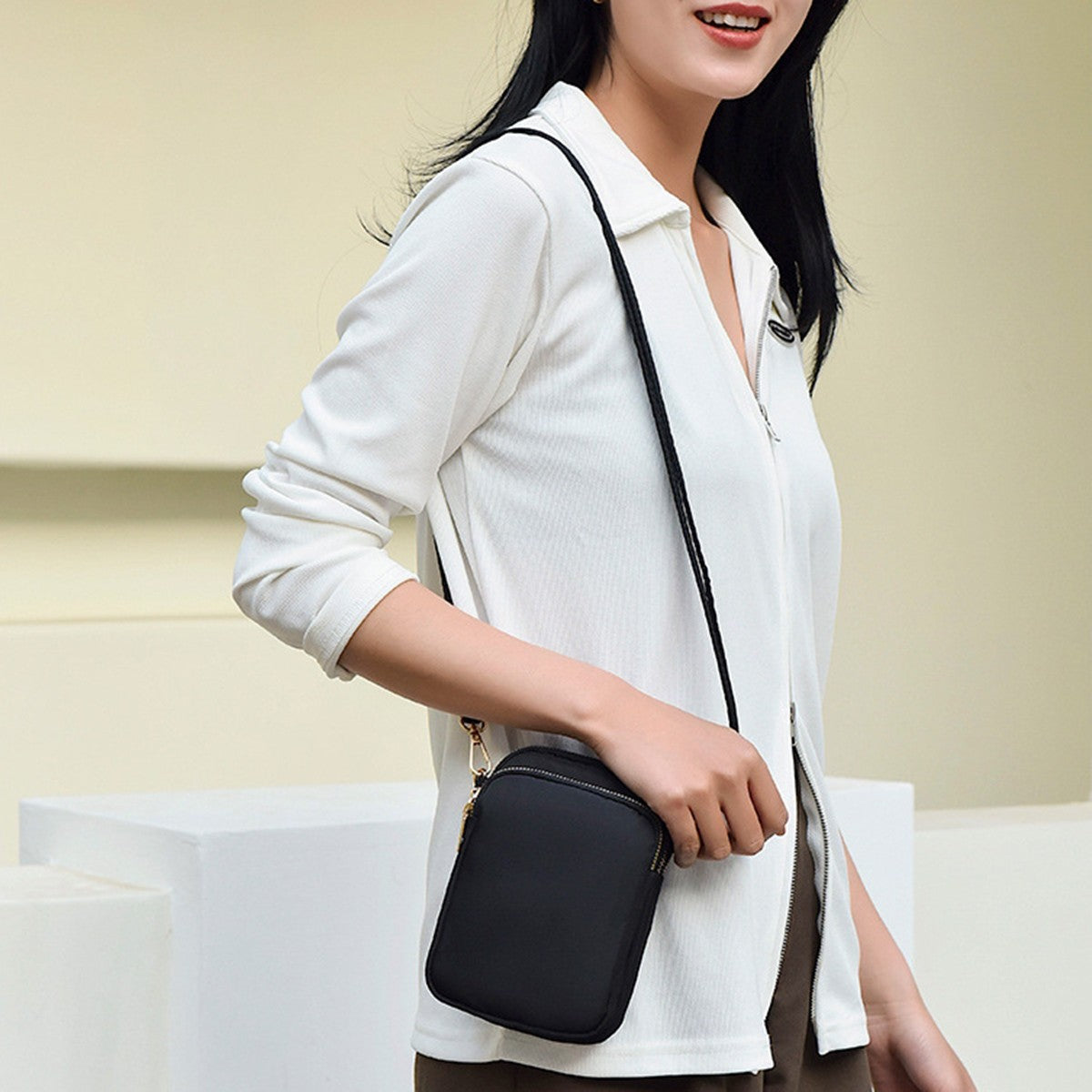 Light luxury mobile phone bag, vertical wallet, lightweight, large capacity, 3-layer storage, crossbody single-shoulder bag