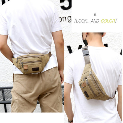 Thick canvas waist bag, outdoor leisure sports crossbody chest bag, men's portable change phone bag, multifunctional-A-DH