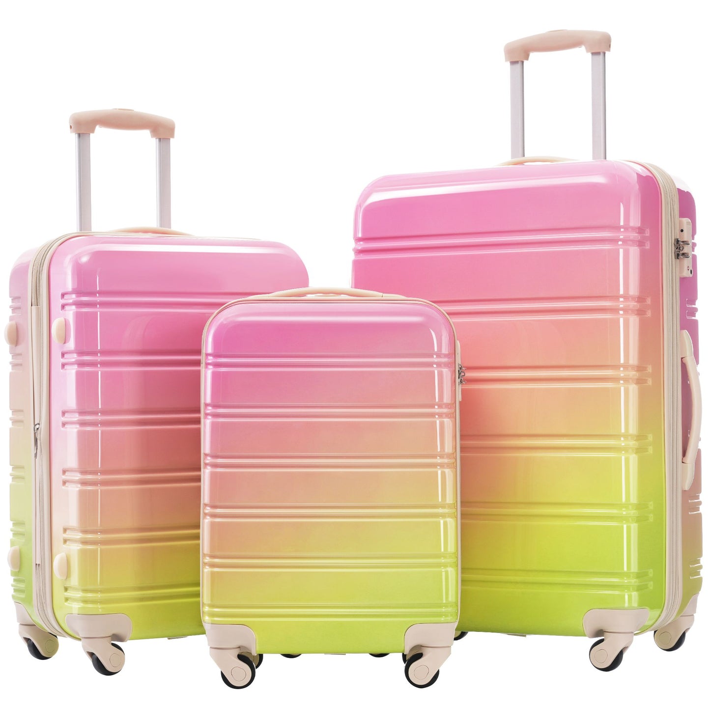 Conjuntos de Malas Rígidas com 3 Peças Cor Gradiente Malas Expansíveis com Rodas Giratórias e Fechadura TSA Leves 20" 24" 28";;VERDADEIRO;;"Roxo e Rosa,3 peças