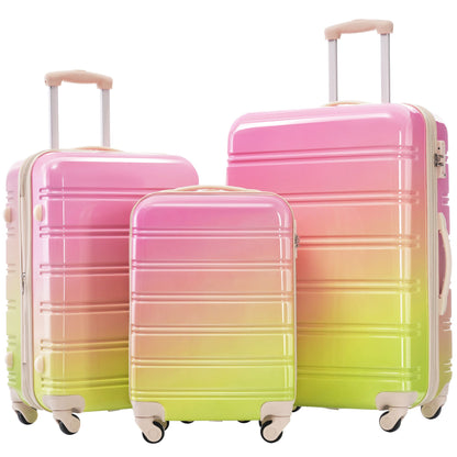 Conjuntos de Malas Rígidas com 3 Peças Cor Gradiente Malas Expansíveis com Rodas Giratórias e Fechadura TSA Leves 20" 24" 28";;VERDADEIRO;;"Roxo e Rosa,3 peças