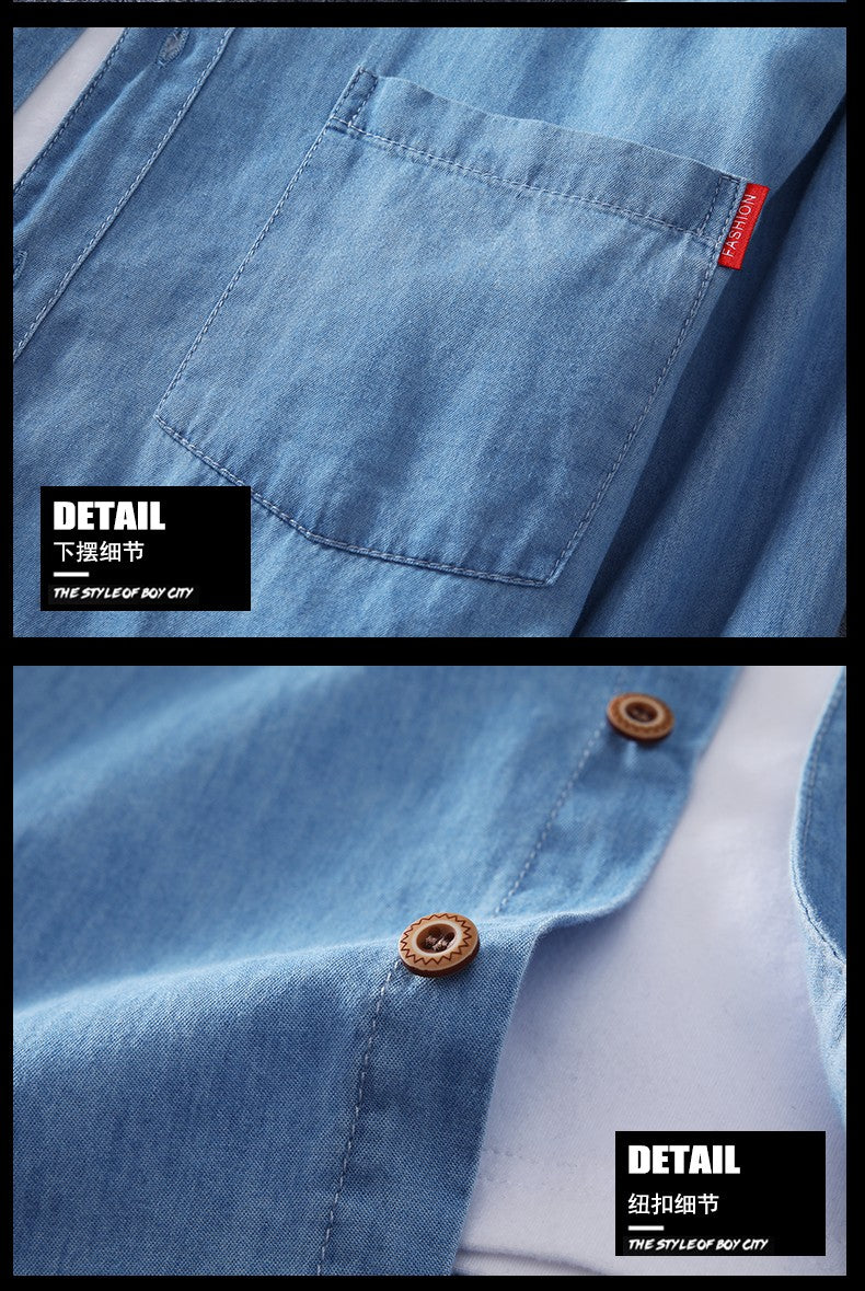 Men's Blue Denim Shirts Long Sleeve Jean Shirts New Summer High Quality Men Cotton Light Blue Denim Shirts Plus size L-8XL