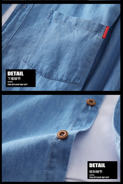 Men's Blue Denim Shirts Long Sleeve Jean Shirts New Summer High Quality Men Cotton Light Blue Denim Shirts Plus size L-8XL