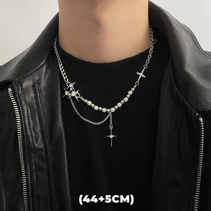 Colar de Hip Hop Zircon Star Camada Dupla Masculino Feminino Tendência Charme Aço Titânio Pingente Corrente Unissex Joias Atacado
