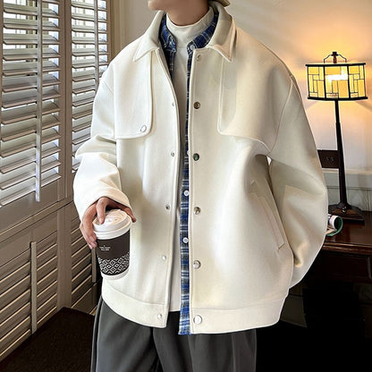 Winter Short Woolen Coat Men Warm Retro Thickened Woolen Jacket Men Streetwear Korean Loose Woolen Coat Mens Oversized Overcoat