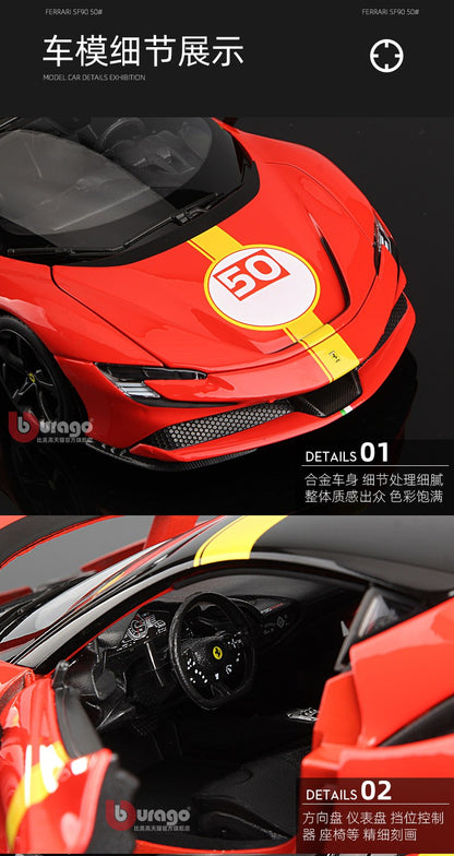 Bburago 1:18 Ferrari SF90 50# Stradale Assetto Fiorano Supercar Esportivo em Liga Metálica Modelo Miniatura Coleção de Brinquedos Diecast Edição Limitada