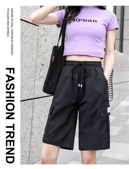 2025 Y2K Cargo Shorts Women Harajuku Black Oversized Wide Leg Shorts Summer Streetwear Fashion High Waist Baggy Short Pants New
