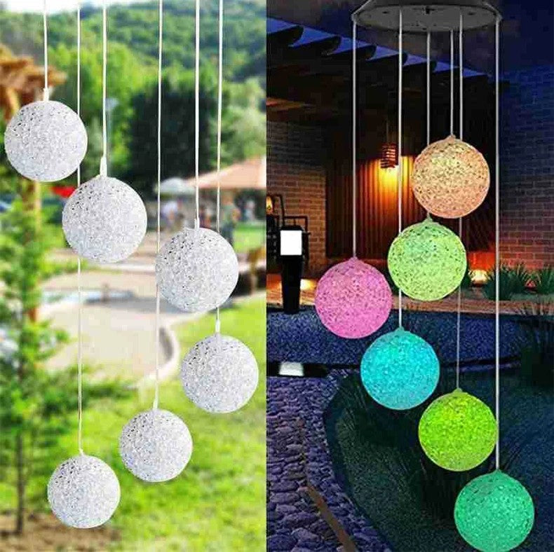 1PC LED Solar Powered Outdoor Solar Round Wind Chime Lamp Garden Lawn Landscape Light Garden Decoration Lights Birthday Gifts